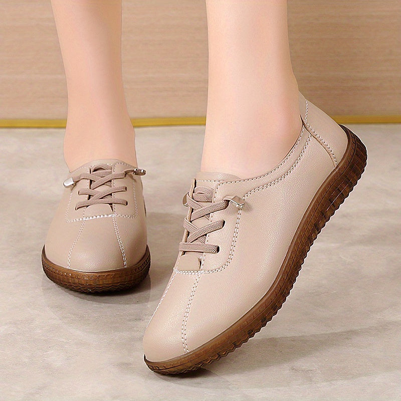 Women's solid color lace-up sneakers, casual outdoor shoes, comfortable low tops.