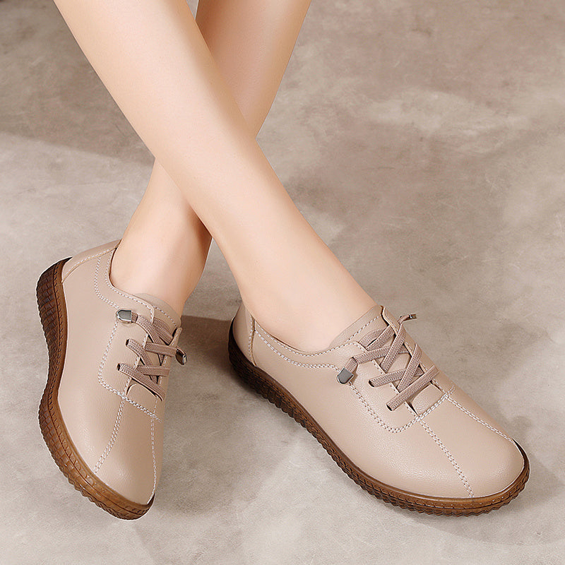 Women's solid color lace-up sneakers, casual outdoor shoes, comfortable low tops.