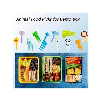 Set of 38 animal mini food picks with cutting tool and silicone lunch box divider - ideal for snacks, cakes, and fruits.