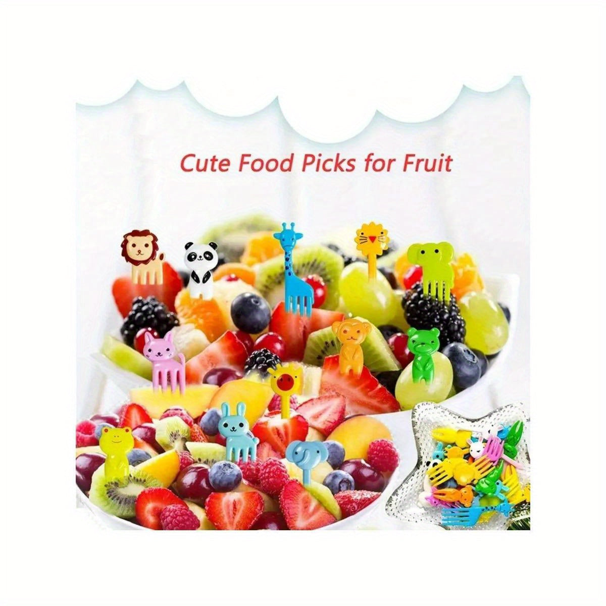 Set of 38 animal mini food picks with cutting tool and silicone lunch box divider - ideal for snacks, cakes, and fruits.