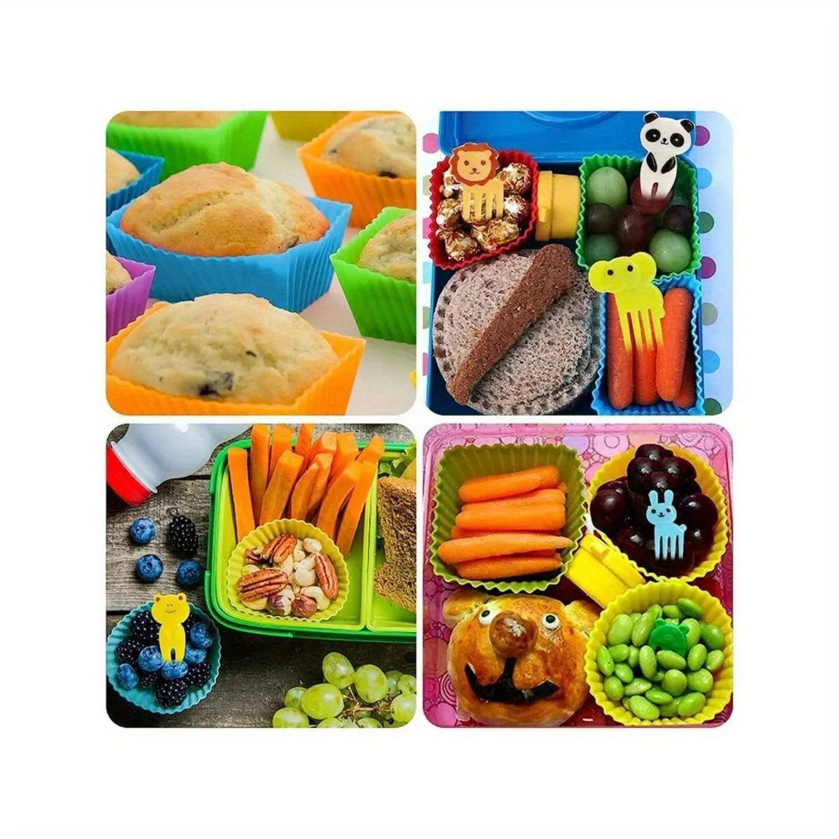 Set of 38 animal mini food picks with cutting tool and silicone lunch box divider - ideal for snacks, cakes, and fruits.