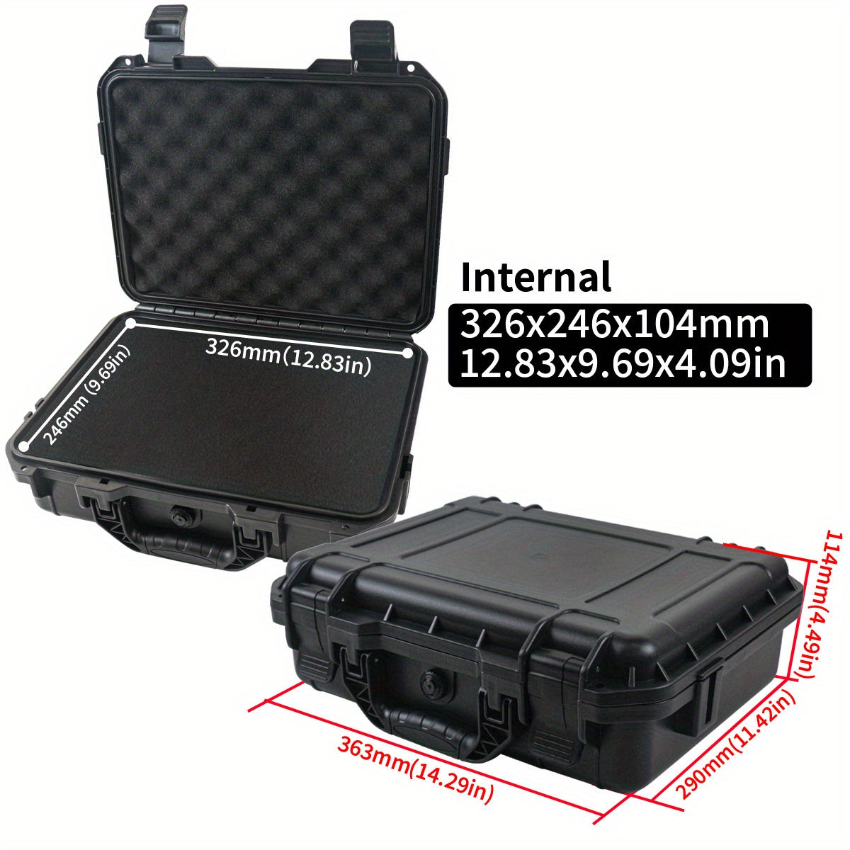 Durable waterproof plastic tool case with pre-cut foam for organizing tools, drones, and accessories.