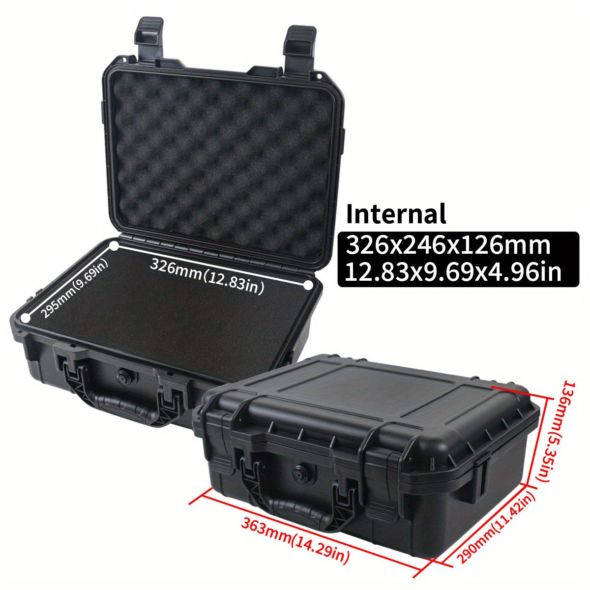 Durable waterproof plastic tool case with pre-cut foam for organizing tools, drones, and accessories.