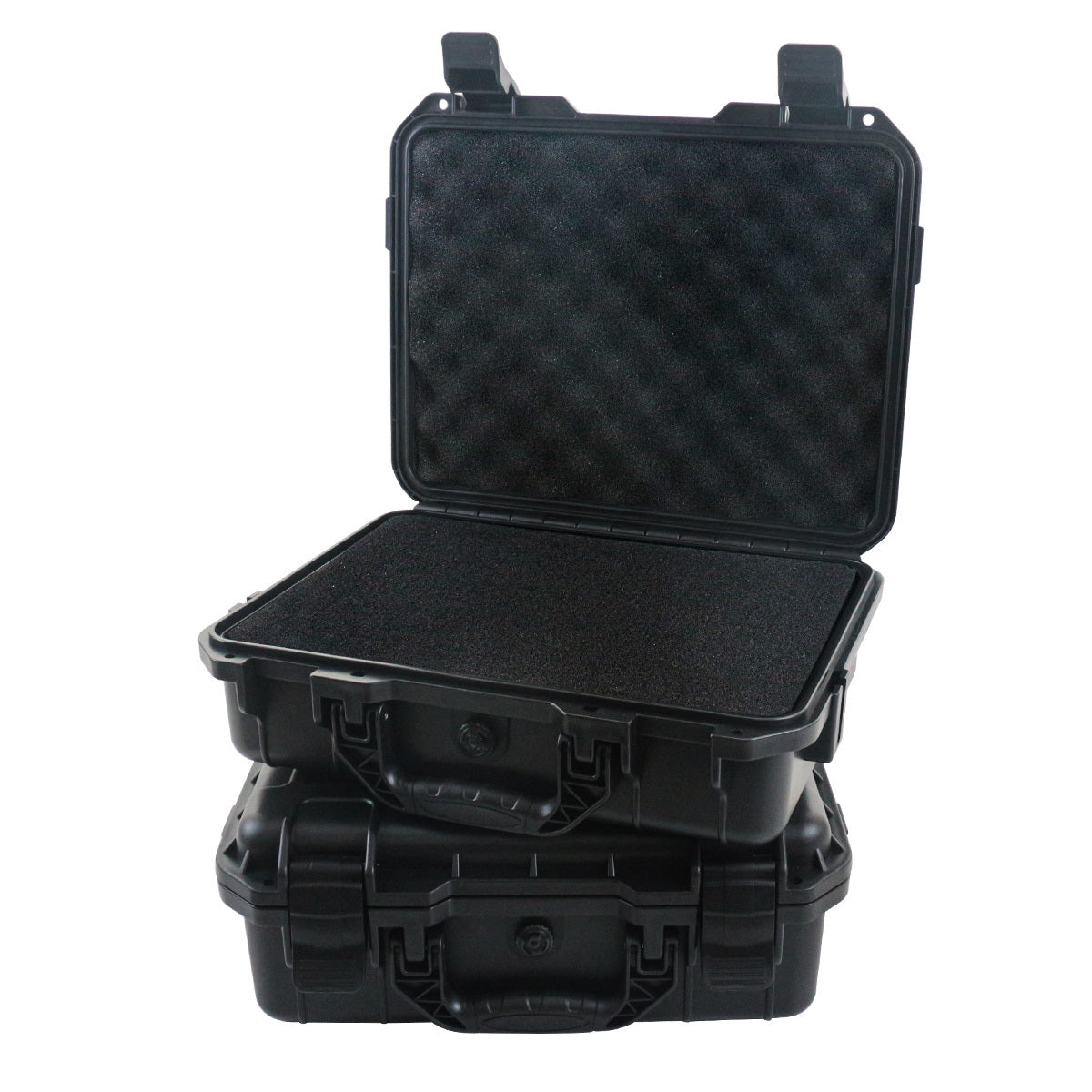 Durable waterproof plastic tool case with pre-cut foam for organizing tools, drones, and accessories.