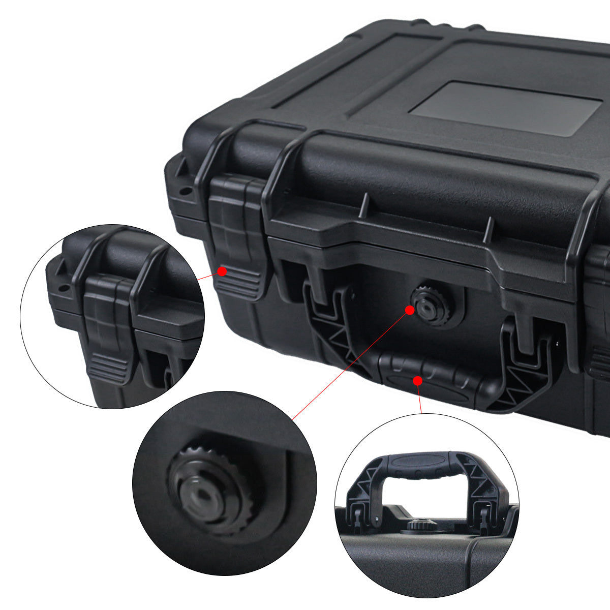 Durable waterproof plastic tool case with pre-cut foam for organizing tools, drones, and accessories.