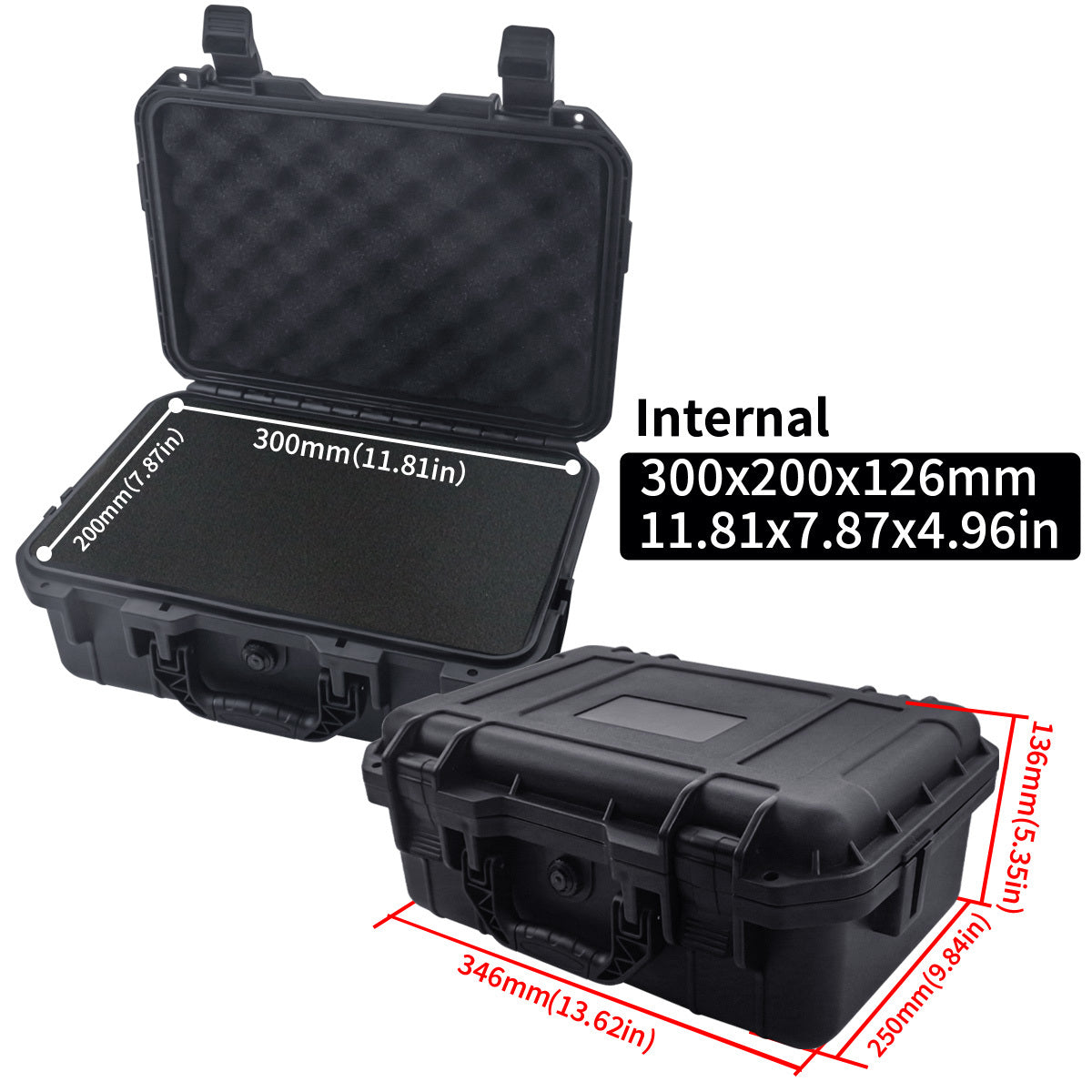 Durable waterproof plastic tool case with pre-cut foam for organizing tools, drones, and accessories.