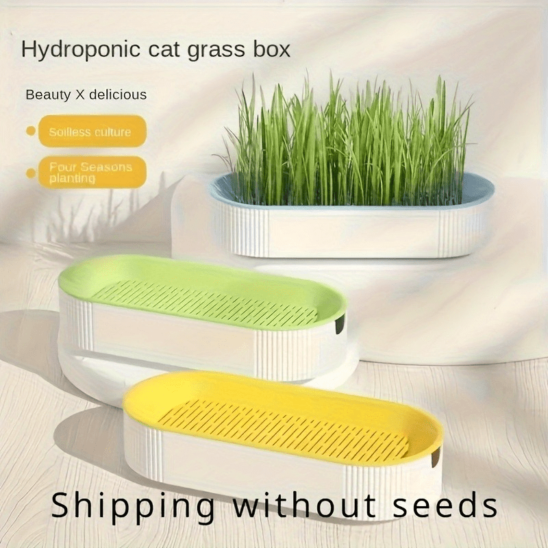 Soilless hydroponic catgrass planter for fresh and healthy cat food. Made of durable plastic. Suitable for seasonal pets and garden supplies. Battery-free.