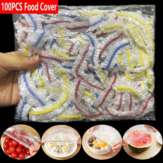 100 pieces of Stretchable Food Covers - They are reusable and elastic bowl and plate protectors designed to keep your food fresh. They can fit dishes ranging from 5.08 to 24.13cm. Ideal for storing leftovers and can be used in the microwave, for BBQs