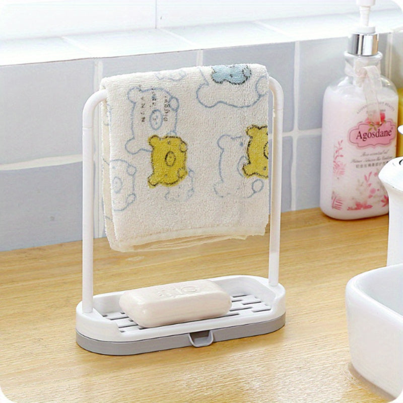 Small kitchen countertop organizer with no-drill sponge and towel holder, dishcloth drain rack for bathroom and kitchen storage. Can also be used as a mini dishcloth hanging rack.