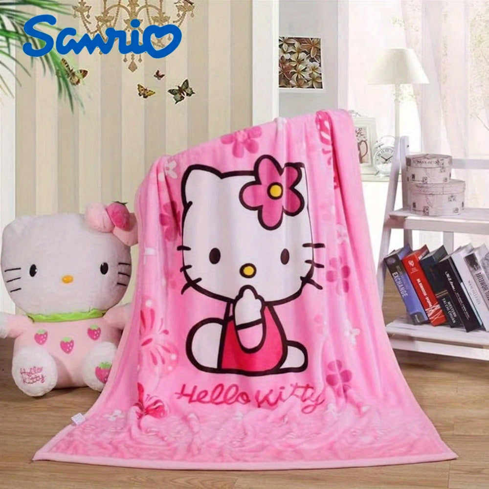 Get cozy and stylish with this Hello Kitty anime-themed flannel blanket. Featuring a glam style with a digital print, this all-season comfort blanket is tear-resistant and crafted with knitted polyester for durability. Complete with applique