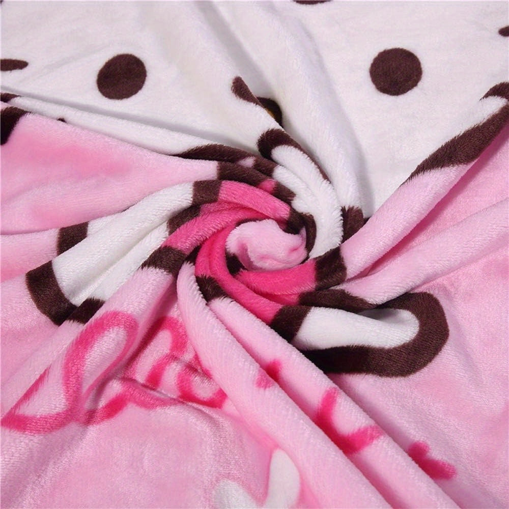 Get cozy and stylish with this Hello Kitty anime-themed flannel blanket. Featuring a glam style with a digital print, this all-season comfort blanket is tear-resistant and crafted with knitted polyester for durability. Complete with applique