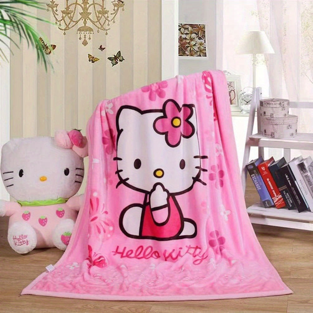 Get cozy and stylish with this Hello Kitty anime-themed flannel blanket. Featuring a glam style with a digital print, this all-season comfort blanket is tear-resistant and crafted with knitted polyester for durability. Complete with applique