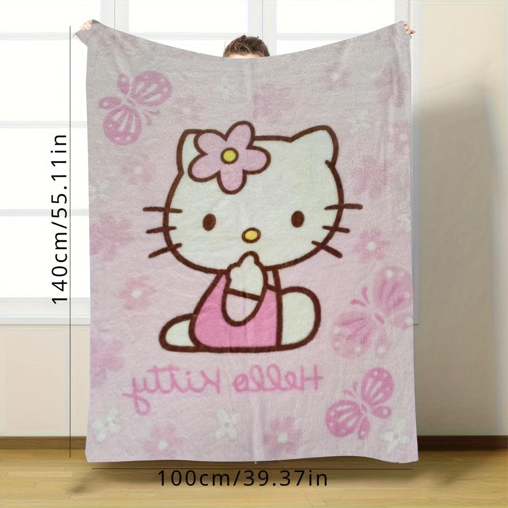 Get cozy and stylish with this Hello Kitty anime-themed flannel blanket. Featuring a glam style with a digital print, this all-season comfort blanket is tear-resistant and crafted with knitted polyester for durability. Complete with applique