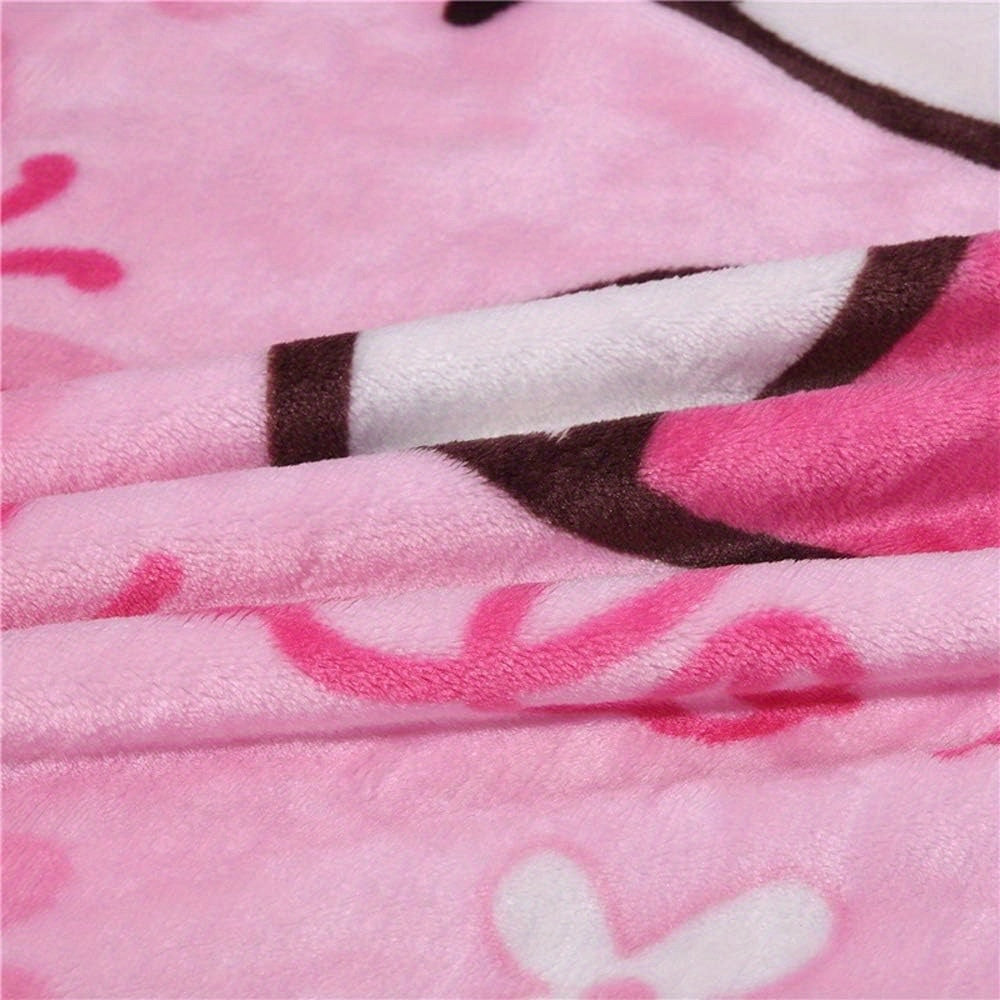 Get cozy and stylish with this Hello Kitty anime-themed flannel blanket. Featuring a glam style with a digital print, this all-season comfort blanket is tear-resistant and crafted with knitted polyester for durability. Complete with applique