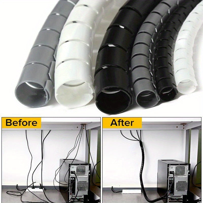 Compact, versatile spiral cable organizer with 4.98m cord, 1.0cm/1.6cm diameter, for tidy desk management.