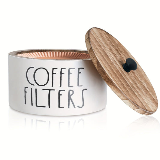 Sturdy Farmhouse Style Wooden Coffee Filter Holder with Cover - Simple to Clean, Long-Lasting Organizer for Filters & Accessories, Ideal for Adding Charm to Kitchen Counters.