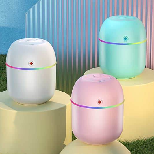 Portable aromatherapy humidifier with USB power and unscented mist suitable for normal skin. USB powered atmosphere lamp for bedroom, living room, office, and car. No batteries required, voltage ≤36V.