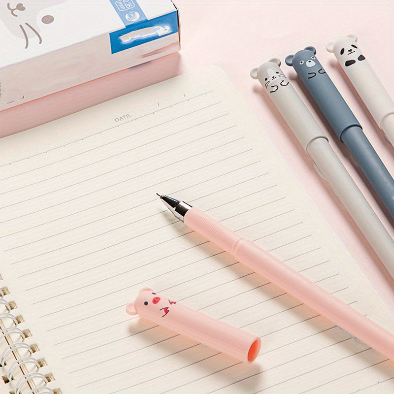 21-piece set of erasable bear animal gel pens with 0.35mm black and blue gel pen refills. Perfect for office supplies.