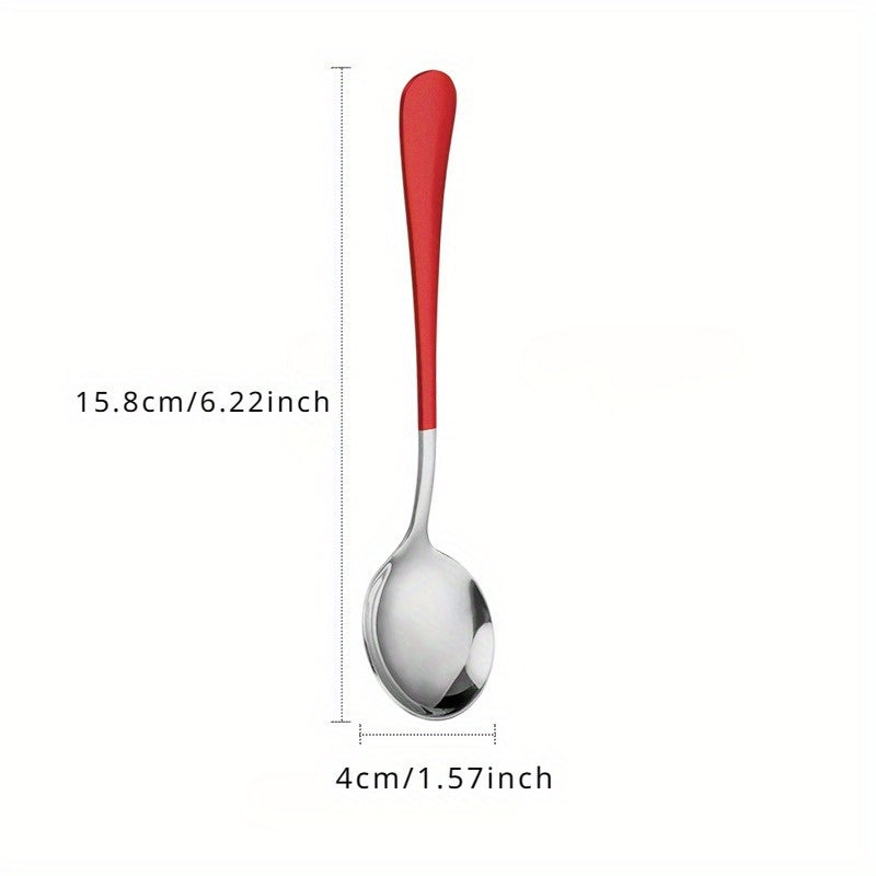 5 Stainless Steel Soup Spoons with Thick Modern Handles for Soup, Cereal, Dessert, Milk, Tea, and Coffee