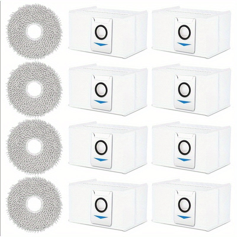 Get a full set of 12pcs Deebot Vacuum Accessories Kit for Ecovacs Deebot T20 Omni/X1 Omni/X1 E Omni Robot Vacuum. This kit includes replacement dust bags, washable mop cloths, and cloth floor attachment for your robot vacuum cleaner.