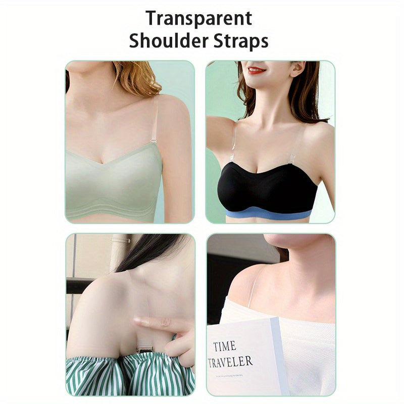 Invisible transparent bra straps: 4 pairs, non-slip, adjustable, & soft TPU for women's fashion.