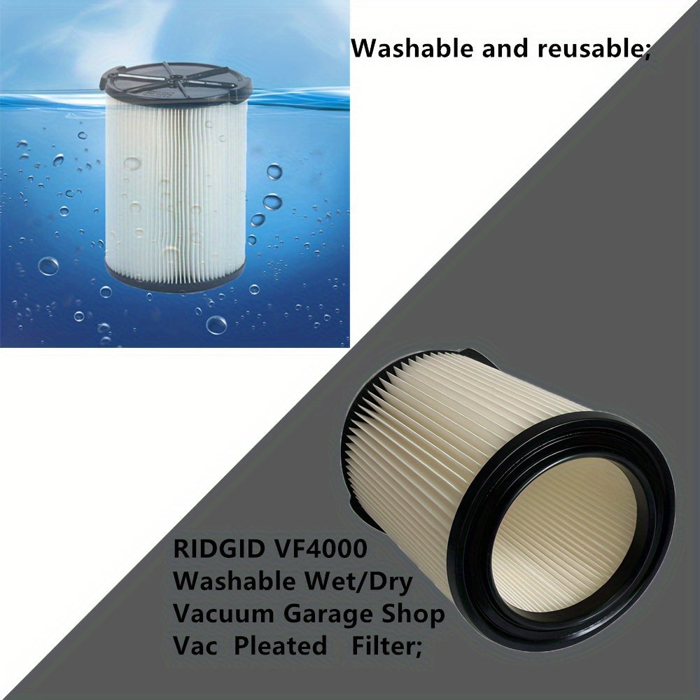 1 unit of VF4000 Replacement Cartridge Vacuum HEPA Filter, designed with a 1-layer standard wet/dry vac filter that is compatible with RIDGID Vacs of sizes 5-20 gallons (18-75L) and larger, as well as 6-9 gallon Husky vacuum cleaners. Comes in a pack.