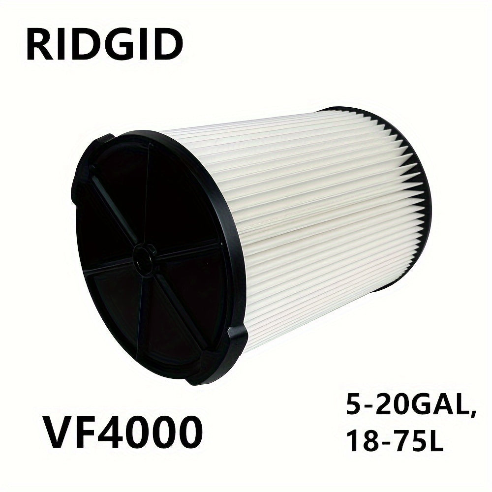 1 unit of VF4000 Replacement Cartridge Vacuum HEPA Filter, designed with a 1-layer standard wet/dry vac filter that is compatible with RIDGID Vacs of sizes 5-20 gallons (18-75L) and larger, as well as 6-9 gallon Husky vacuum cleaners. Comes in a pack.