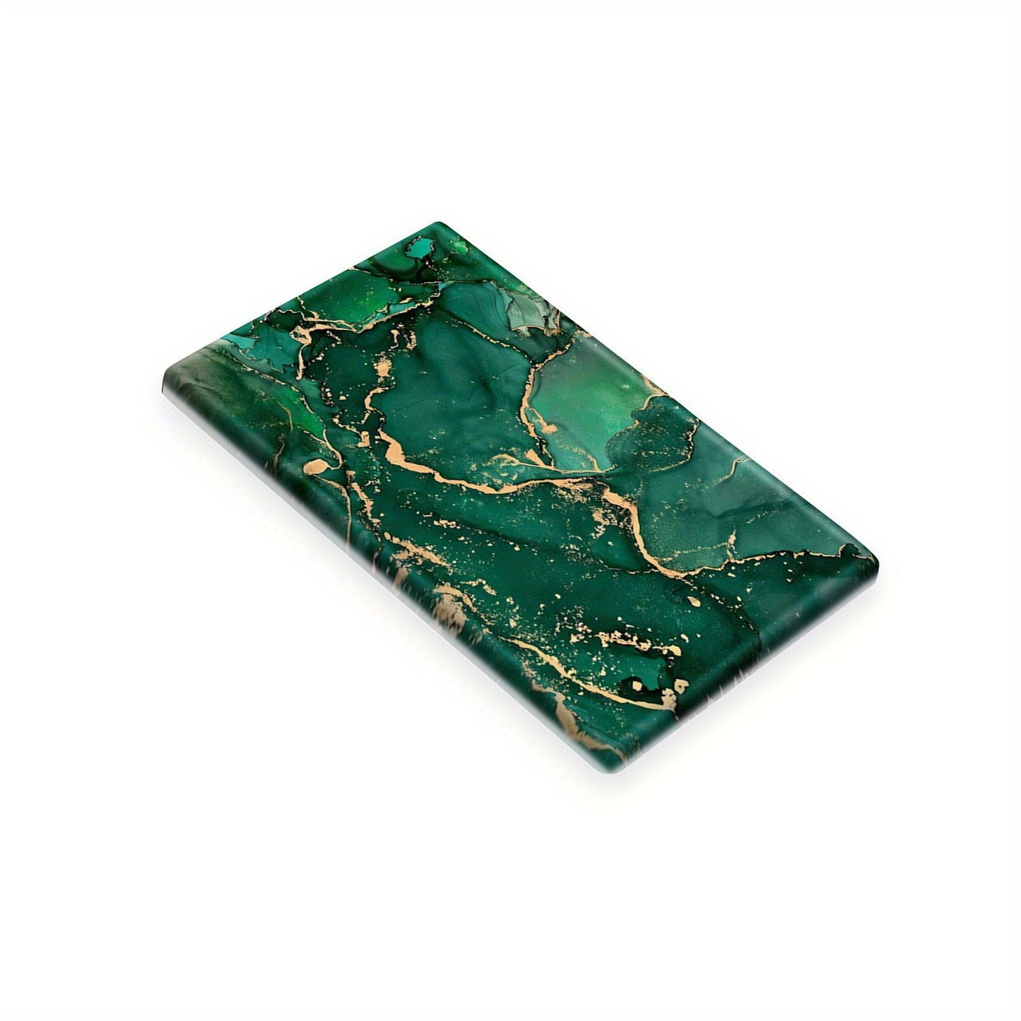 Decorative marble light switch cover in green and gold, easy screw-in installation, no power required, perfect for kitchens and bathrooms.