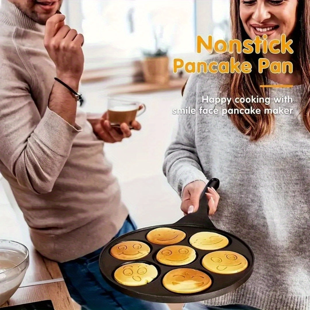 Mini pancakes made easy with the Joyful Face Mini Pancake Pan! Featuring 7 fun designs, this non-stick aluminum skillet is perfect for creating the perfect breakfast or brunch. Dishwasher safe and ideal for parties and birthdays.