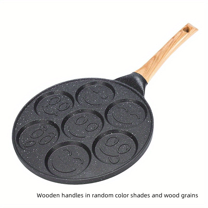 Mini pancakes made easy with the Joyful Face Mini Pancake Pan! Featuring 7 fun designs, this non-stick aluminum skillet is perfect for creating the perfect breakfast or brunch. Dishwasher safe and ideal for parties and birthdays.