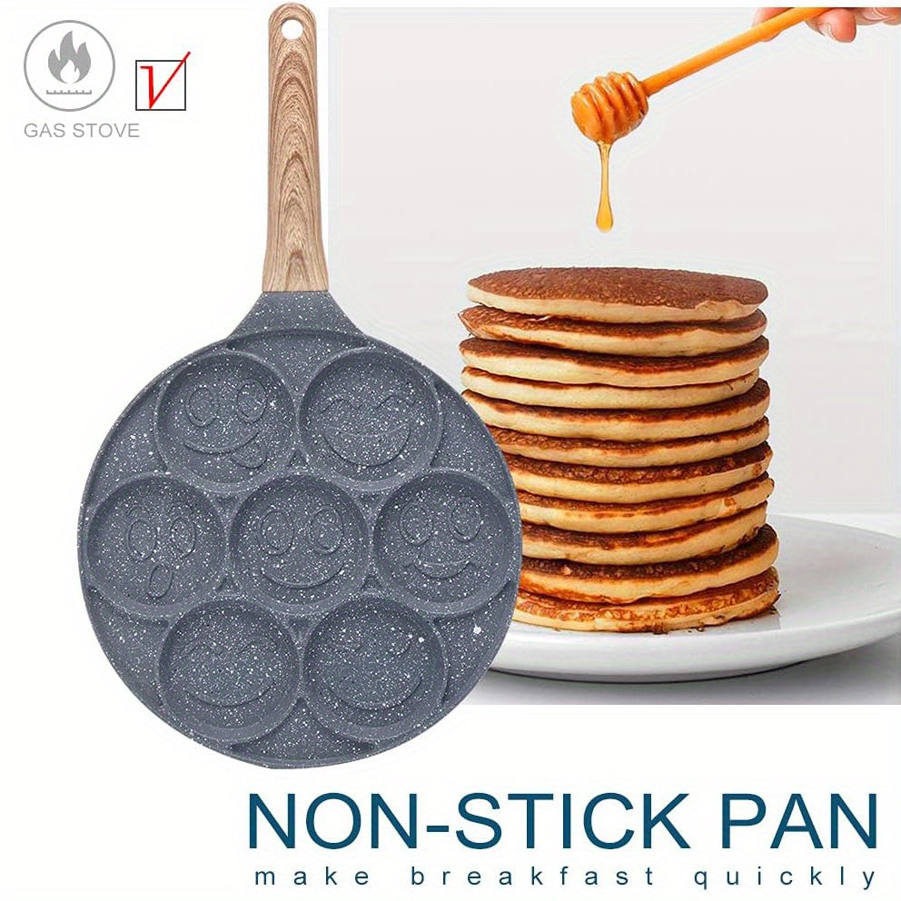 Mini pancakes made easy with the Joyful Face Mini Pancake Pan! Featuring 7 fun designs, this non-stick aluminum skillet is perfect for creating the perfect breakfast or brunch. Dishwasher safe and ideal for parties and birthdays.