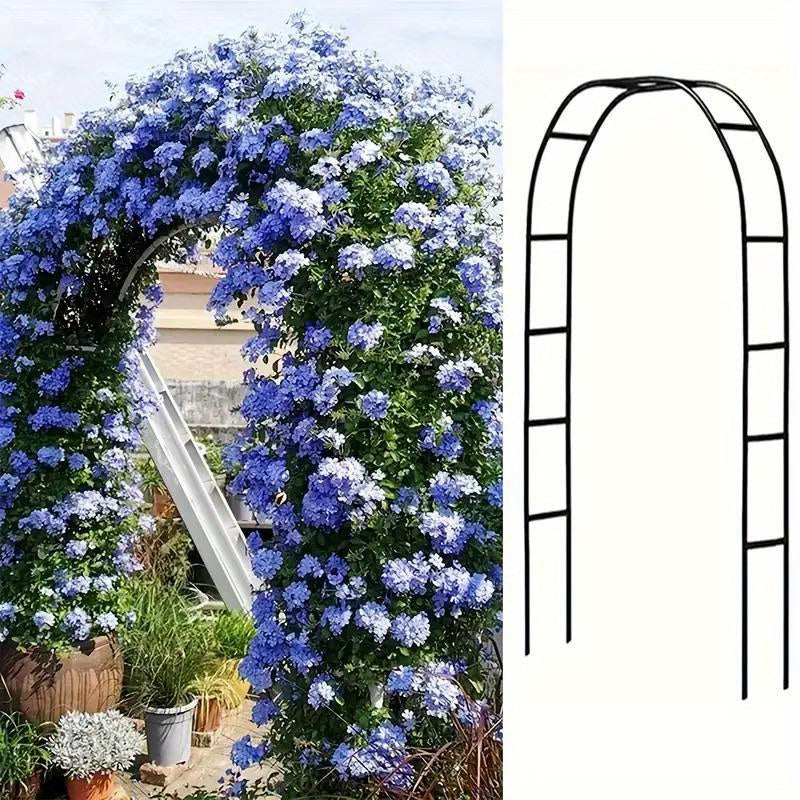 Durable black metal garden arch for plants and balloons with heavy steel support.