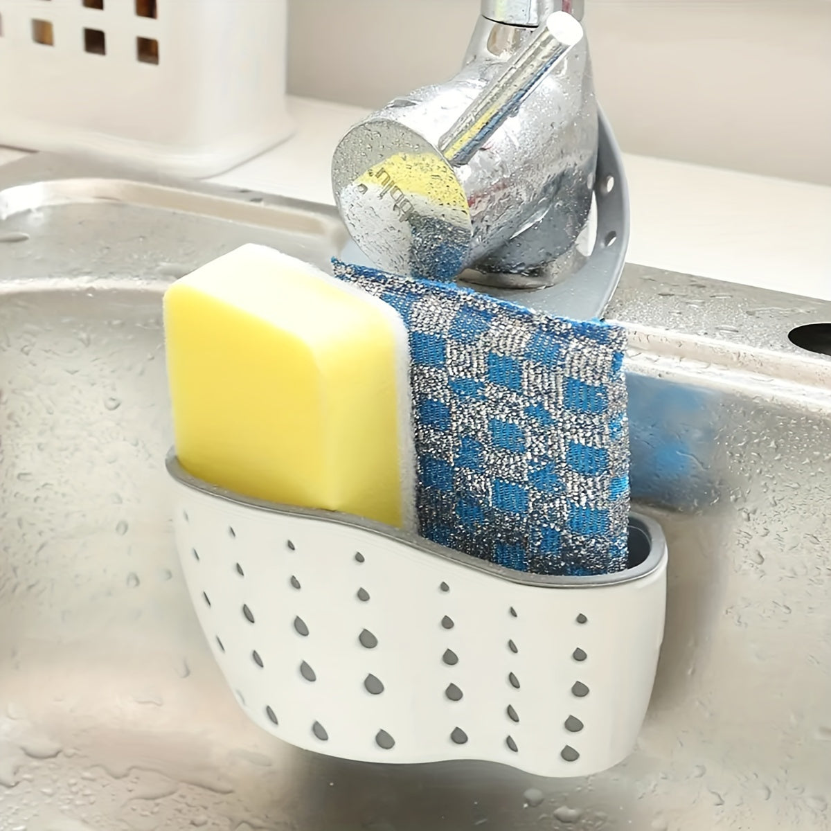 Telescopic Kitchen Sink Drain Basket - Space-Saving Design, Made from Durable Plastic, Multi-Functional Rack for Drying Dishes, Fruits & Vegetables, includes Soap Sponge Holder - Easy to Clean, Adjustable Size, Ideal for Organizing Kitchen Essentials.