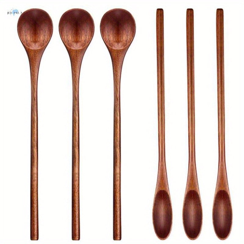 1/3 wooden coffee spoons with long handles, perfect for mixing in the kitchen