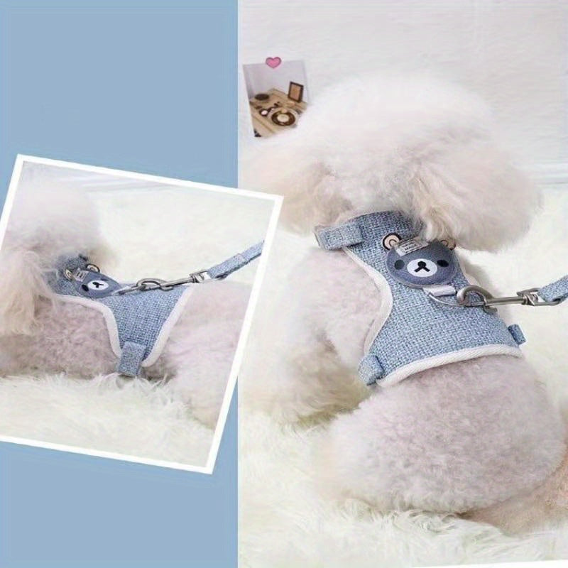 Small dog harness in vest style with breathable fabric, suitable for cats, rabbits, and small dogs.