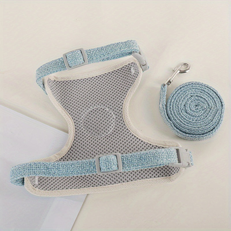 Small dog harness in vest style with breathable fabric, suitable for cats, rabbits, and small dogs.