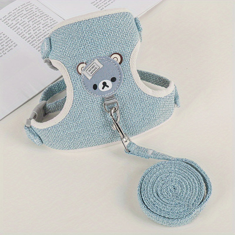 Small dog harness in vest style with breathable fabric, suitable for cats, rabbits, and small dogs.