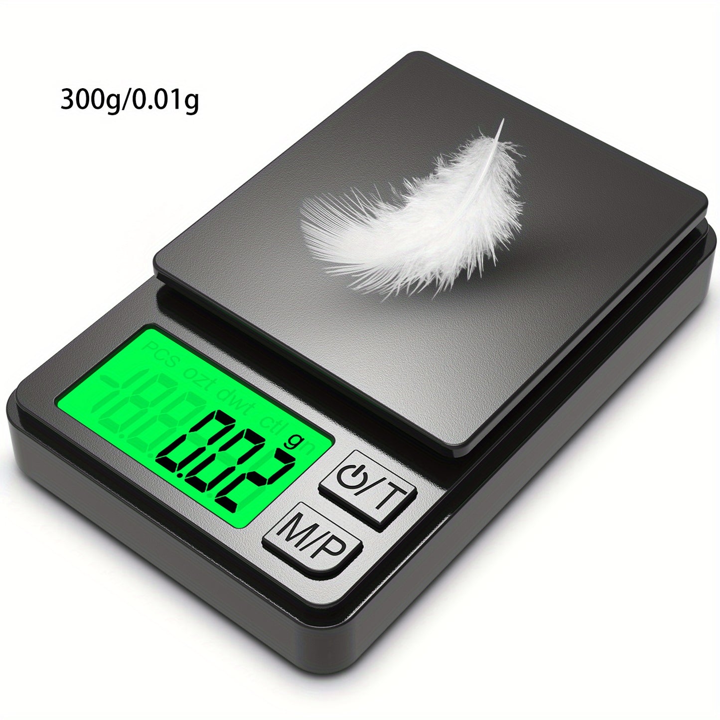 Mini digital pocket scale with backlit LCD screen, 100g capacity and 0.01g accuracy, ideal for food, jewelry, and kitchen use.