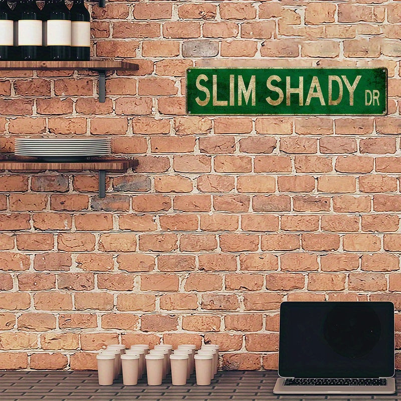 Novelty Metal Sign featuring Slim Shady (10.16x40.64cm) - Ideal for adding a touch of personality to Home, Bar, Cafe, Garage, or Farmhouse decor