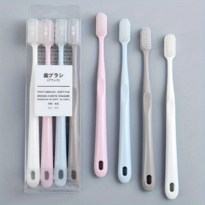 PUMPLUX 4pcs Soft Bristle Toothbrushes - Gentle on Gums, Sensitive Teeth & Travel, with Protective Caps.