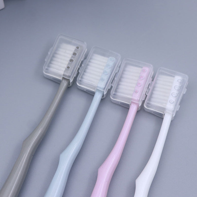 PUMPLUX 4pcs Soft Bristle Toothbrushes - Gentle on Gums, Sensitive Teeth & Travel, with Protective Caps.