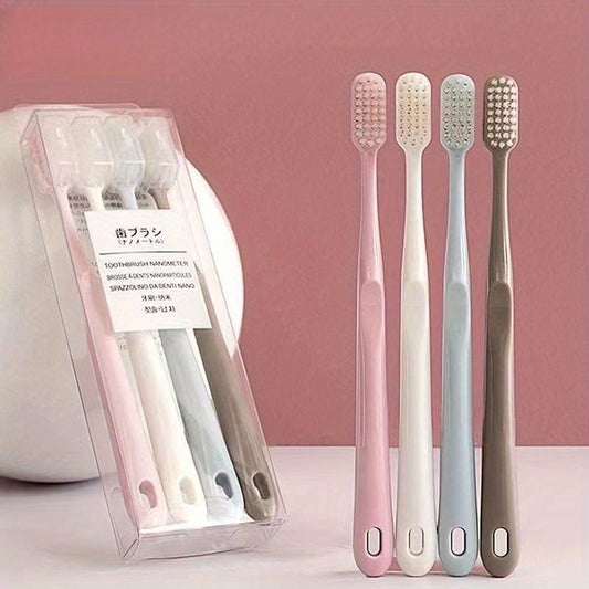 PUMPLUX 4pcs Soft Bristle Toothbrushes - Gentle on Gums, Sensitive Teeth & Travel, with Protective Caps.