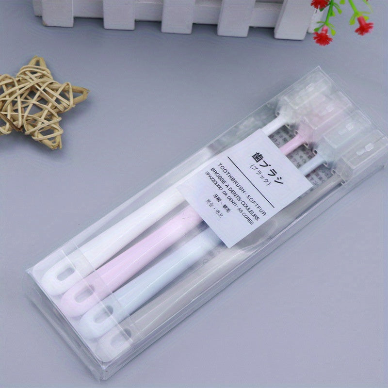 PUMPLUX 4pcs Soft Bristle Toothbrushes - Gentle on Gums, Sensitive Teeth & Travel, with Protective Caps.