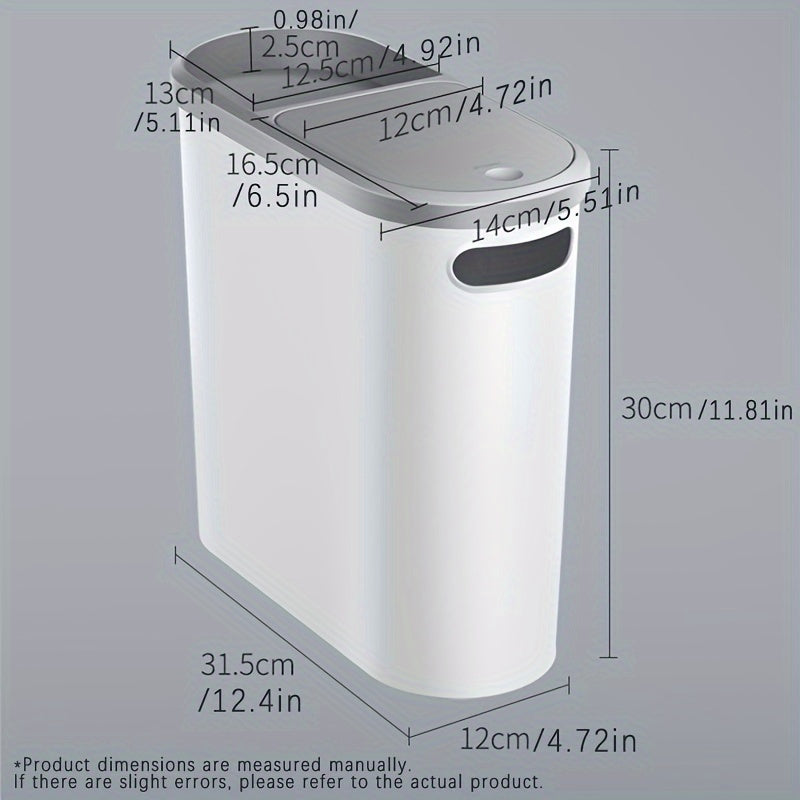 High capacity bathroom trash can with lid, sleek design for home essentials and holiday gift decoration. Perfect for bathroom supplies and accessories.