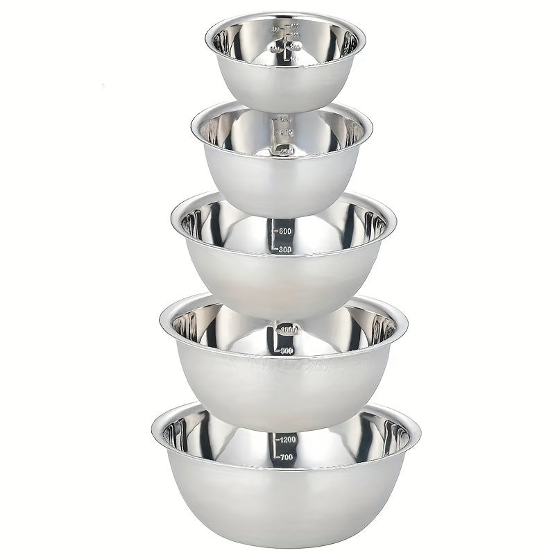 5pcs Stainless Steel Mixing Bowls with Scale - Great for Cooking, Baking, and Prepping. Can be used as cooking, washing, fruit, and noodle bowls.