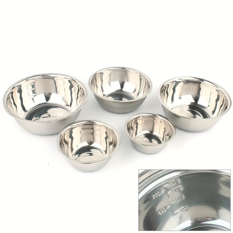 5pcs Stainless Steel Mixing Bowls with Scale - Great for Cooking, Baking, and Prepping. Can be used as cooking, washing, fruit, and noodle bowls.