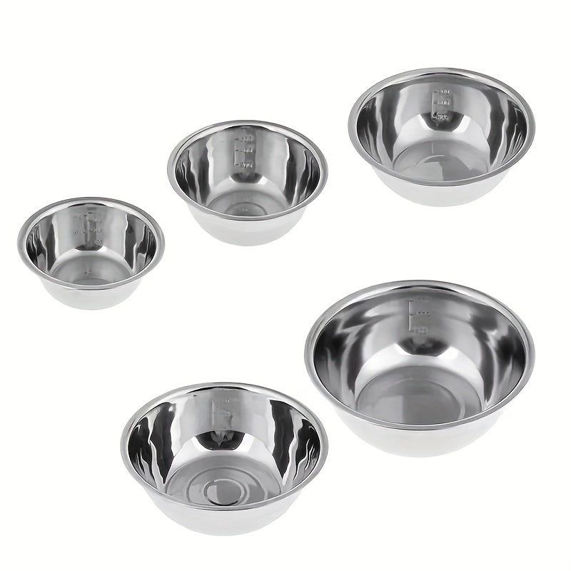 5pcs Stainless Steel Mixing Bowls with Scale - Great for Cooking, Baking, and Prepping. Can be used as cooking, washing, fruit, and noodle bowls.