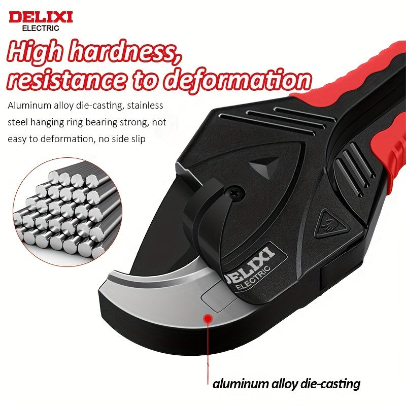 DELIXI ELECTRIC Electric Ratchet PVC Pipe Cutter: Cuts PEX, PVC, PPR, and Plastic Hoses with SK5 Blade, Aluminum Construction