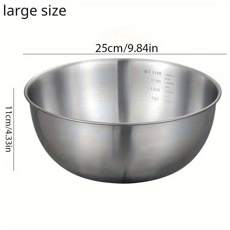 3-piece stainless steel bowl set ideal for salads, noodles, soups, cooking, baking, and food storage. Great for ramen, wonton noodles, and spaghetti.