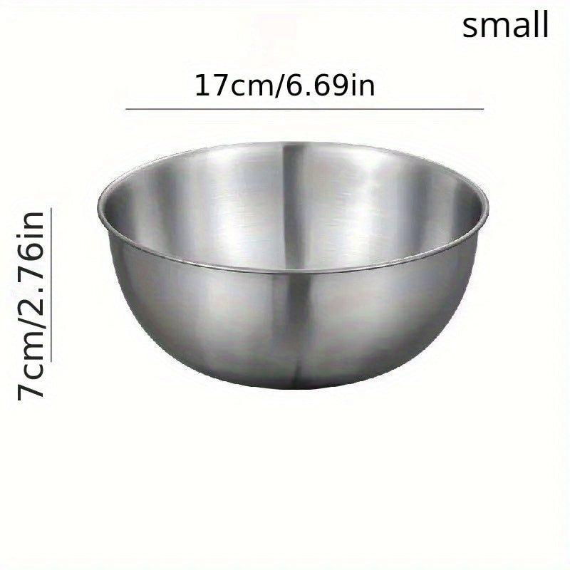 3-piece stainless steel bowl set ideal for salads, noodles, soups, cooking, baking, and food storage. Great for ramen, wonton noodles, and spaghetti.